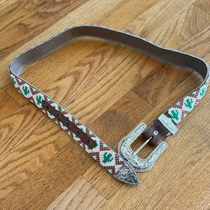Angel Ranch Cactus Beaded Kids Belt with Silver Buckle beautiful